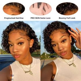 Pixie Wigs For Woman Factory-sold Wholesale Provide Customization High-quality 13x1pixie Wigs Human Hair (Option: Black-6inch)